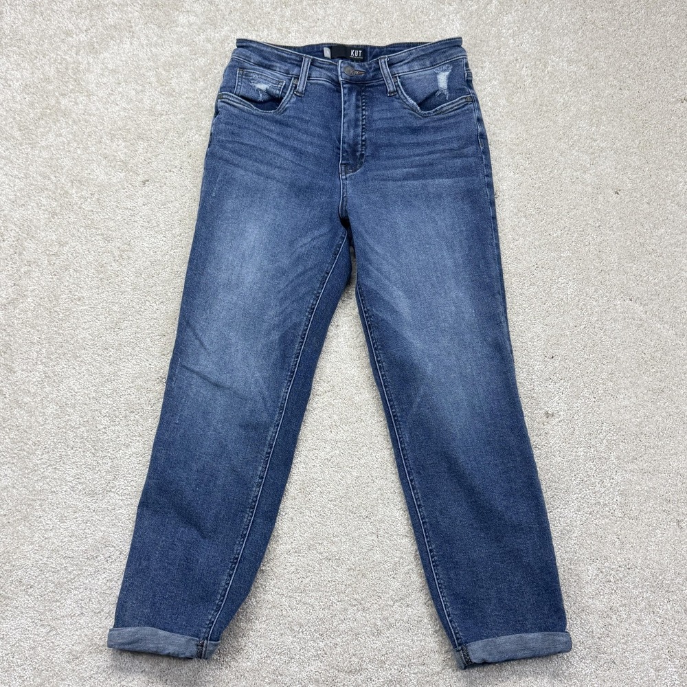 Kut From‎ The Kloth Jeans Womens 8 Blue High Rise Straight Cuffed Distressed
